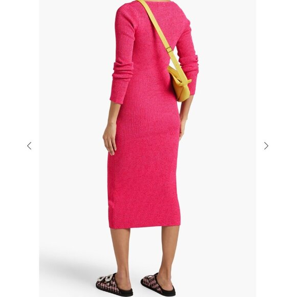 EUC Ganni Marled Ribbed Knit Midi Dress Fuchsia Pink Long Sleeve Stretch Small - Picture 2 of 16